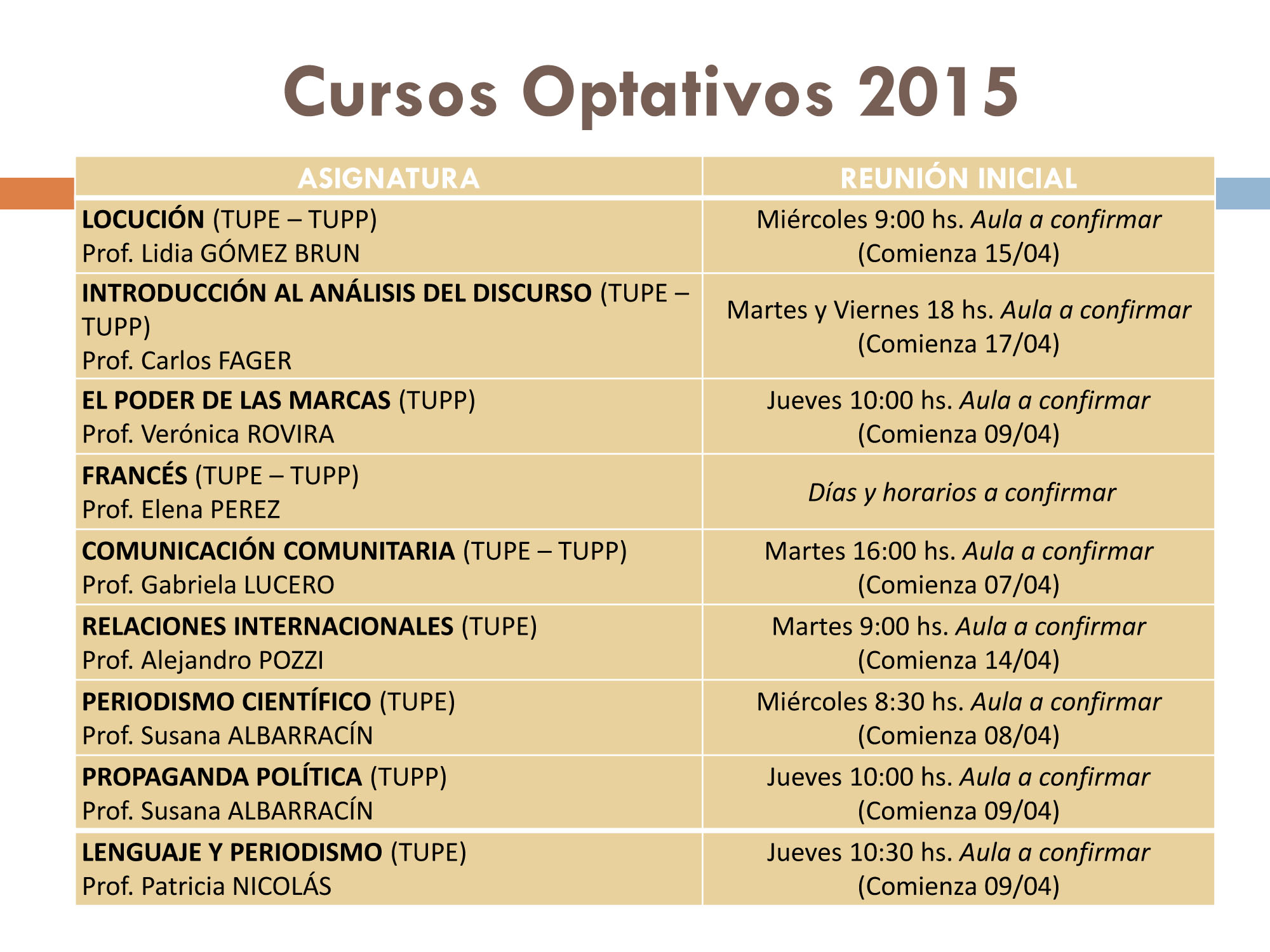 Cursos optativos 2015